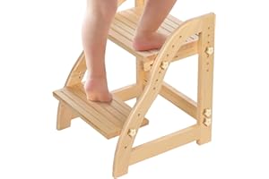 AIMOADO Wooden Step Stools for Kids, Kitchen Toddler Step Stool for Bathroom Sink and Toilet Stool for Kids Potty Training, Adjustable Height Toddlers Wooden Step Stool (Pine, Two-Step)