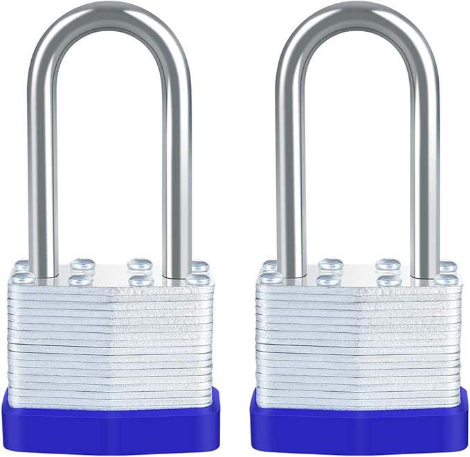 Long Shackle Padlocks, [2 Pack] Diyife Heavy Duty Laminated Steel Key