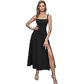 EFOGEP Women Floral Corset Dress, Boho Summer Spaghetti Straps Square Neck Casual Midi Dress Flowy Slit Bustier Dresses