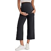 G4Free Wide Leg Maternity Yoga Capris Over The Belly Stretch Pregnancy Cropped Pants with Pockets