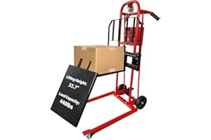 T TORY CARRIER Tory Carrier Material Lift Winch Stacker, 330 lbs Capacity Pallet Stacker, 40.5" Lifting Height, Pallet Truck Dolly, Swivel Casters Lift Table Cart, Forklift with Steel Platform(Yellow)