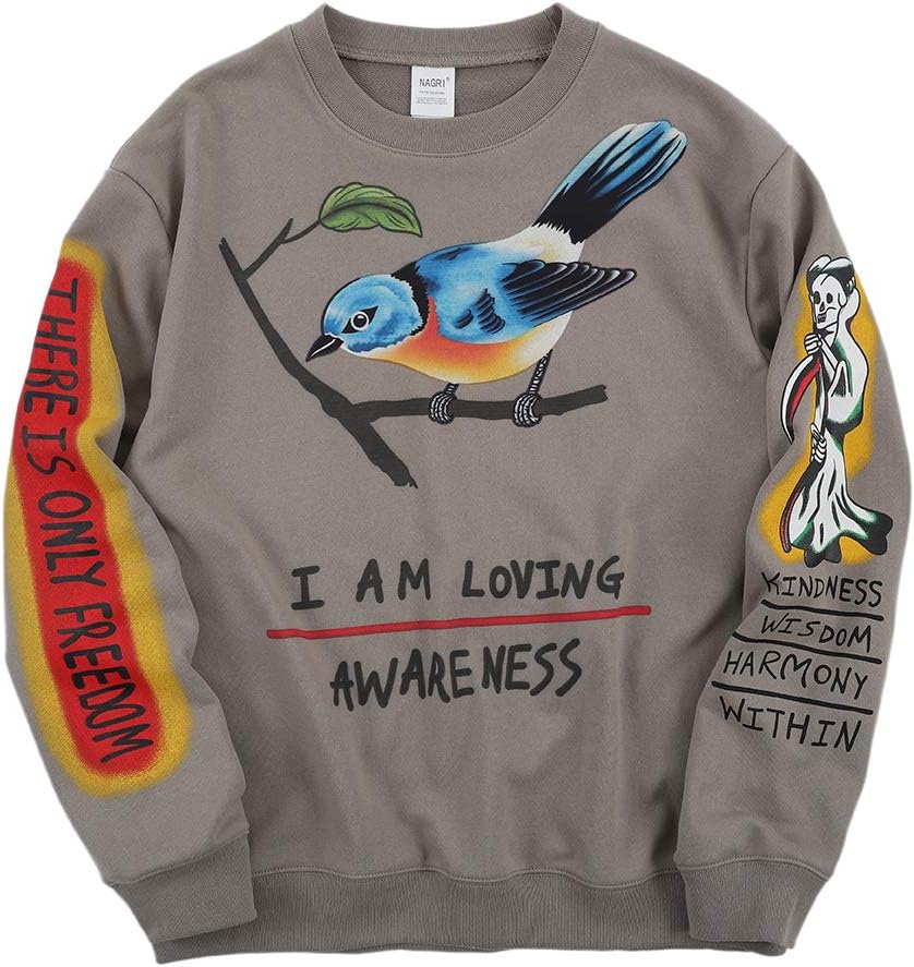 NAGRI Kanye I Am Loving Awareness Graffiti Men Letter Print Sweatshirts Crewneck Hoodie Hip hop Streetwear