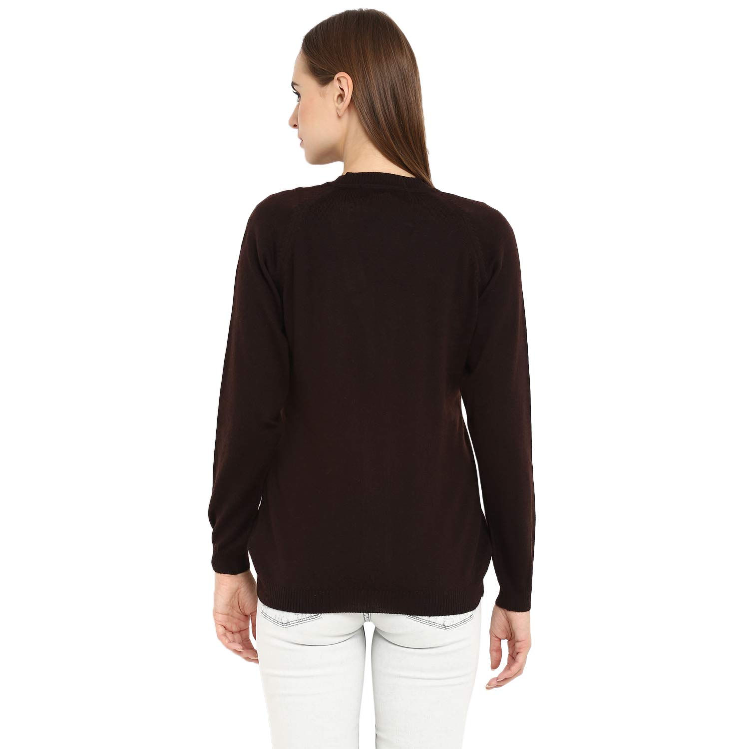 monte carlo dark brown solid pure wool v nack cardigan