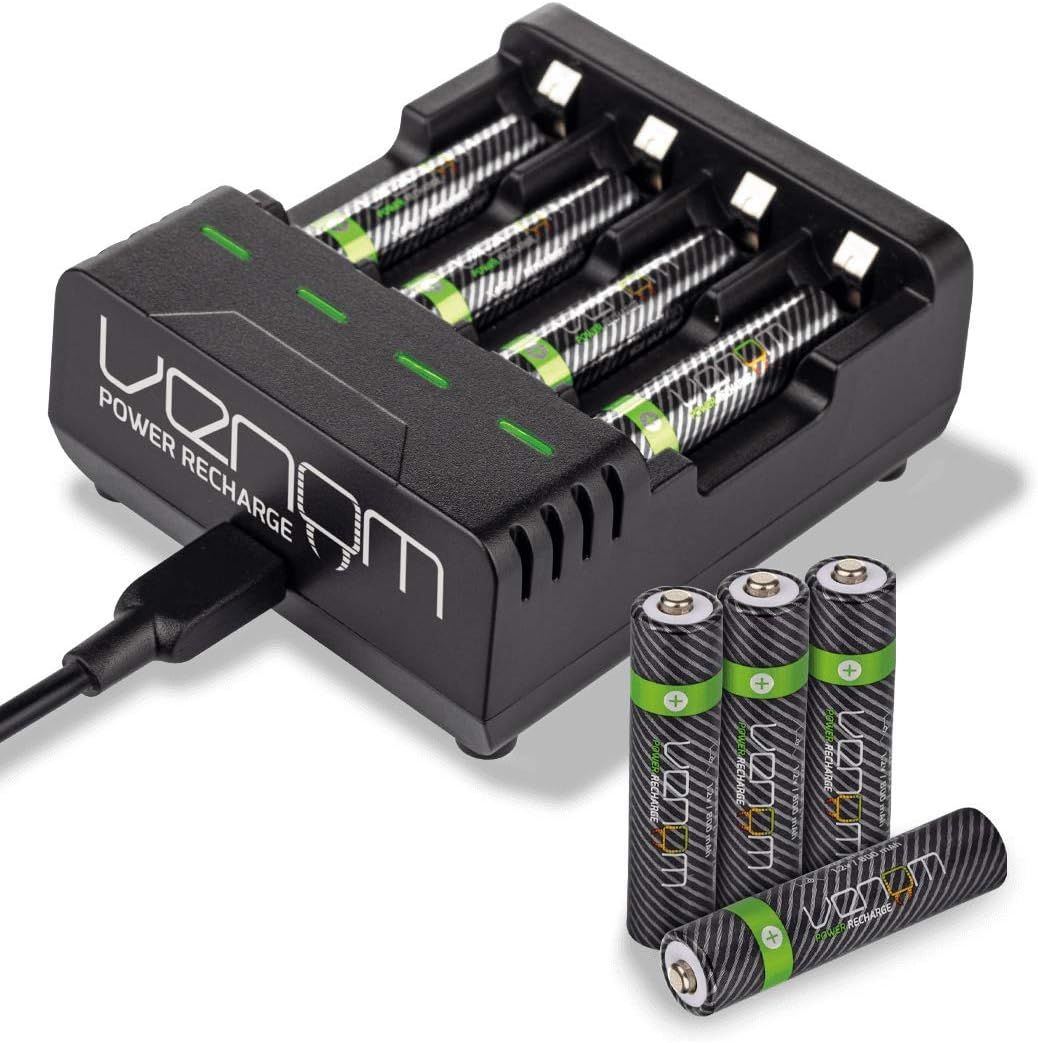 Venom Rechargeable Battery Charging Dock plus 8 x AAA 800mAh Batteries, black, Charger plus 8 x AAA