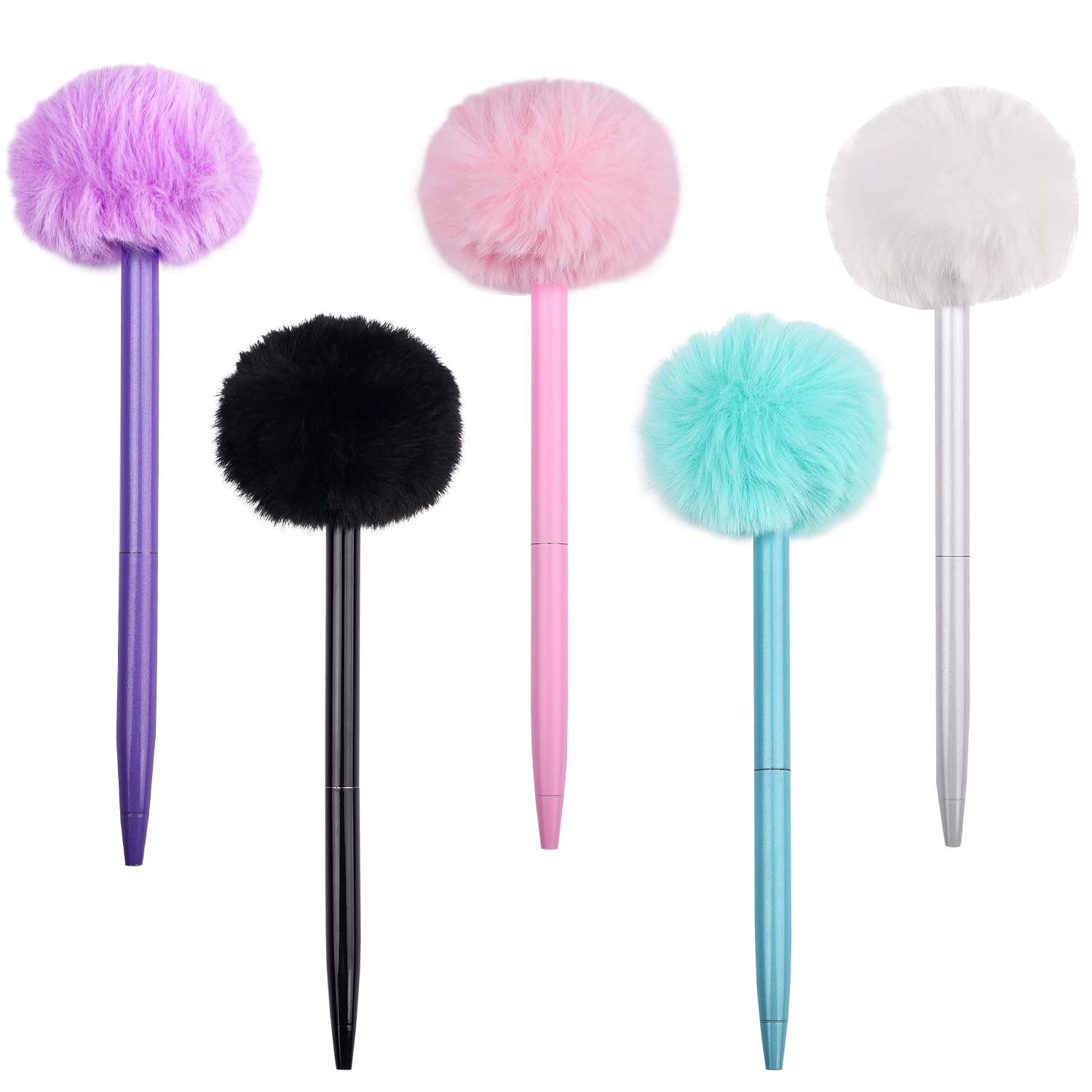MFUOE 5 Pcs Fluffy Ball Pen Black Ink Cute Creative Ball Ballpoint Pens Novelty Gel Pens for School Office Supplies