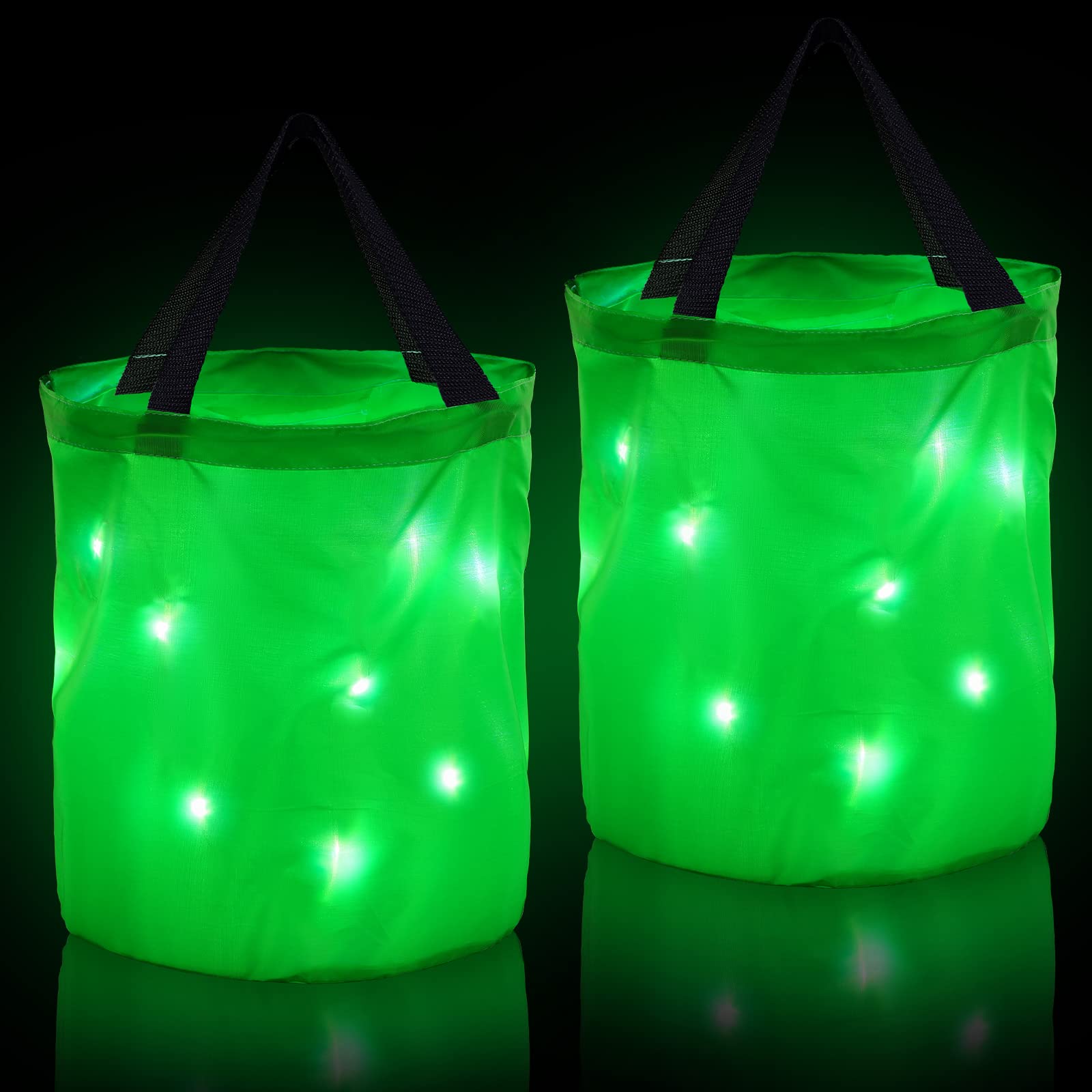 Photo 1 of 2 Pieces LED Light Halloween Candy Bags Light Up Halloween Party Bags Multipurpose Reusable Halloween Bucket Trick or Treat Bags for Halloween(Green)
