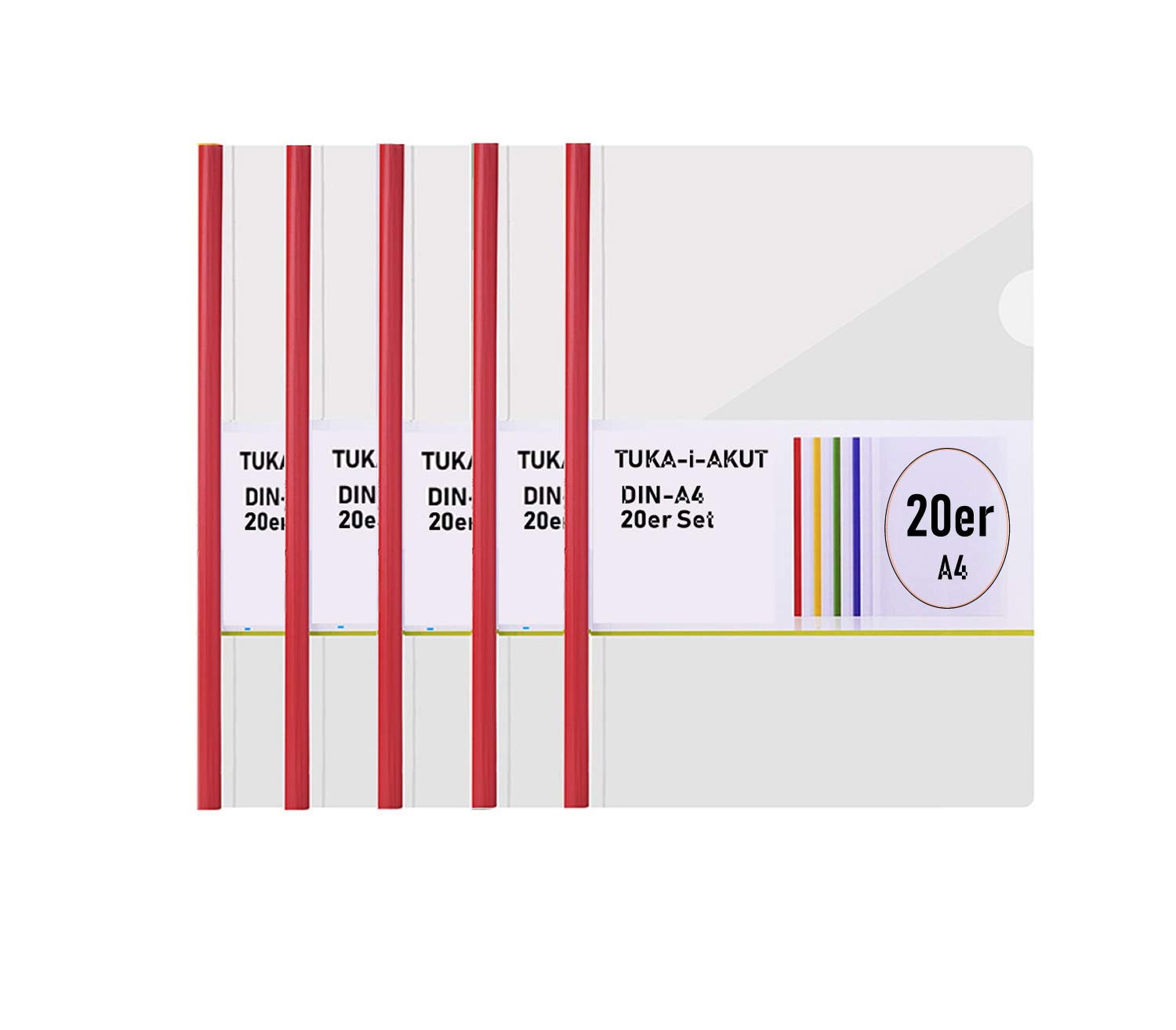 TUKA-i-AKUT 20pcs Clip Bar Files from PP Material, A4 Clear Report Cover Easy Clamping of Unpunched Documents, Clear Project Presentation Slide Binder Folders, 20er Set in Red, TKD8040-20x — image 1
