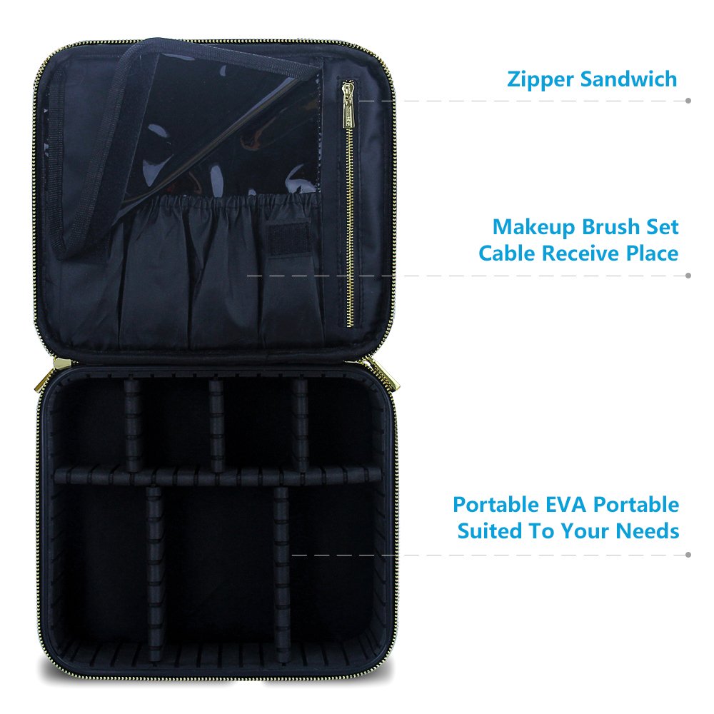 Travel Makeup Case,Chomeiu- Professional Cosmetic Makeup Bag Organizer Makeup Boxes With Compartments Neceser De Maquillaje(Black-M)