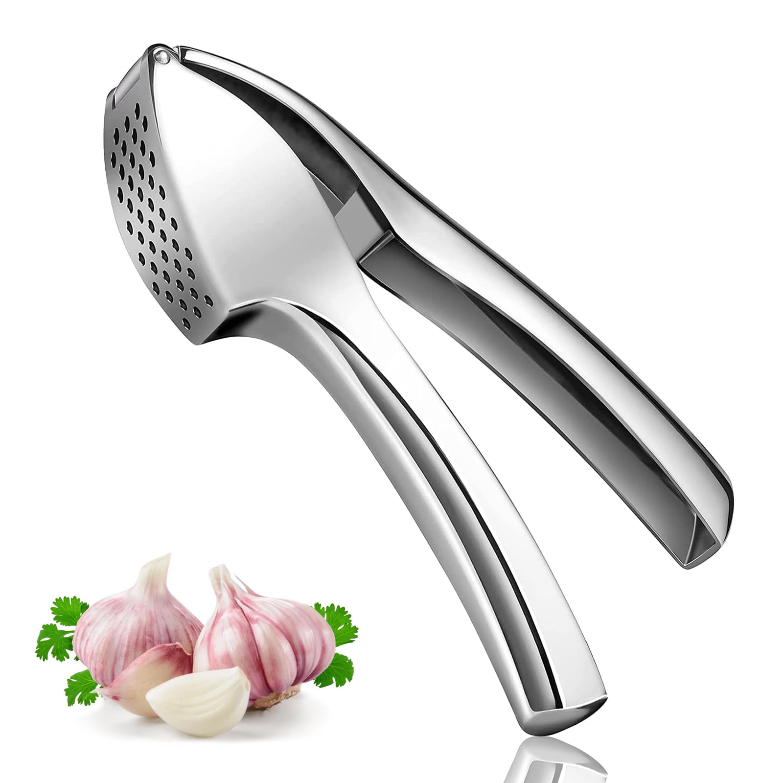 KOOSREEL Premium Garlic Press, Heavy Duty Garlic Crusher and Mincer, Crush Garlic and Ginger Effortlessly, No Need to Peel, Rust Proof, Easy to Clean, Dishwasher Safe