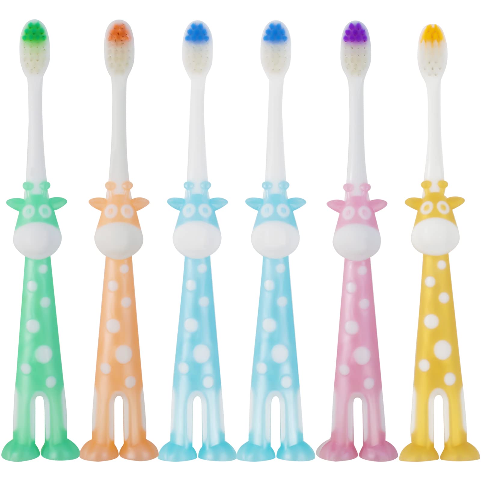 6 Packs Kids Toothbrushes, TACYKIBD Soft Bristle Toddler Toothbrush, Children's Manual Toothbrushes with Suction Cup for Storage, Independent Packaging Tooth Brush for Girls and Boys 3-12 Years