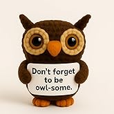 Decorlion Positive Owl Crochet with Card - Don’t Forget to Be Owl-Some - Handmade Amigurumi Yarn Doll, Motivational Gift for Teachers, Friends, Students, Coworkers, Family, Office Desk Decor