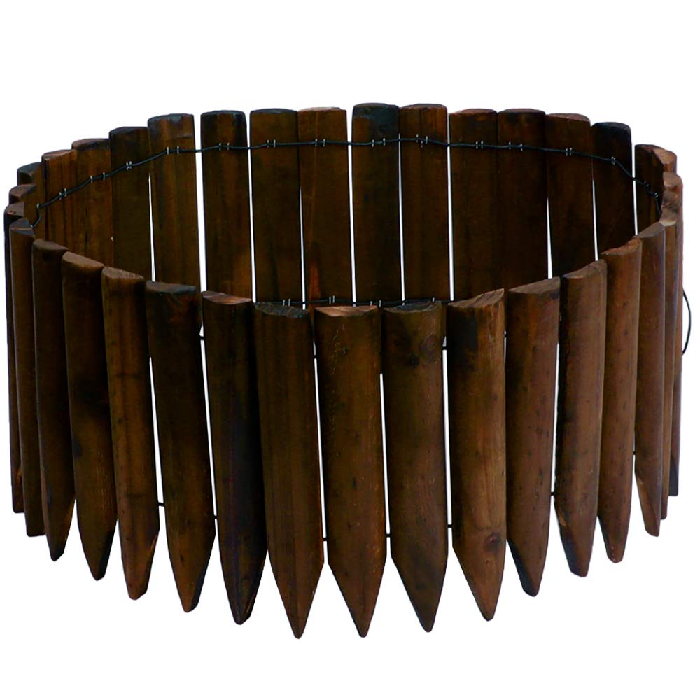 JonesHouseDeco Wooden Fence Edging Outdoor Garden Lawn Landscape Flexible Decorative Border Burnt Wood Finish Length 120cm x Height 20cm - Dark Brown