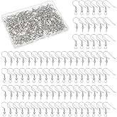 UNICRAFTALE 300Pcs 21 Gauge Stainless Steel Earring Hooks Fish Hook Earring Wires Metal Earrings Findings Ball Dot Earwires French Ear Hooks for Jewellery Making DIY Dangle Earrings Crafts