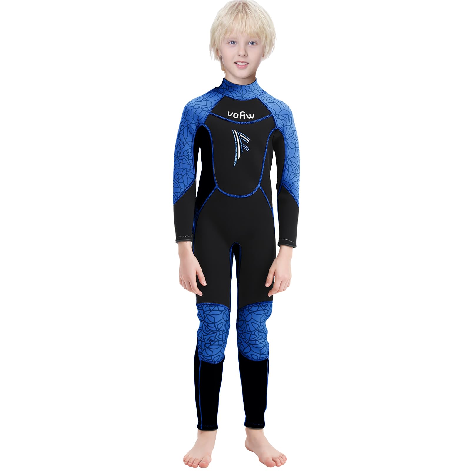 SXSHUN Children's Wetsuit 3.5 mm One-Piece Wetsuit Long Sleeve Full Suits Thermal Swimwear Sun Protection Swimming Suit Unisex Wetsuit for Surfing, Blue, 12/147-155 cm/39-45 kg