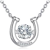 Horseshoe Necklace for Women 925 Sterling Silver Horseshoe Pendant Necklace Lucky Horse Pendant Cubic Zirconia Jewelry Equestrian Horse Shoe Stirrup Gifts for Women