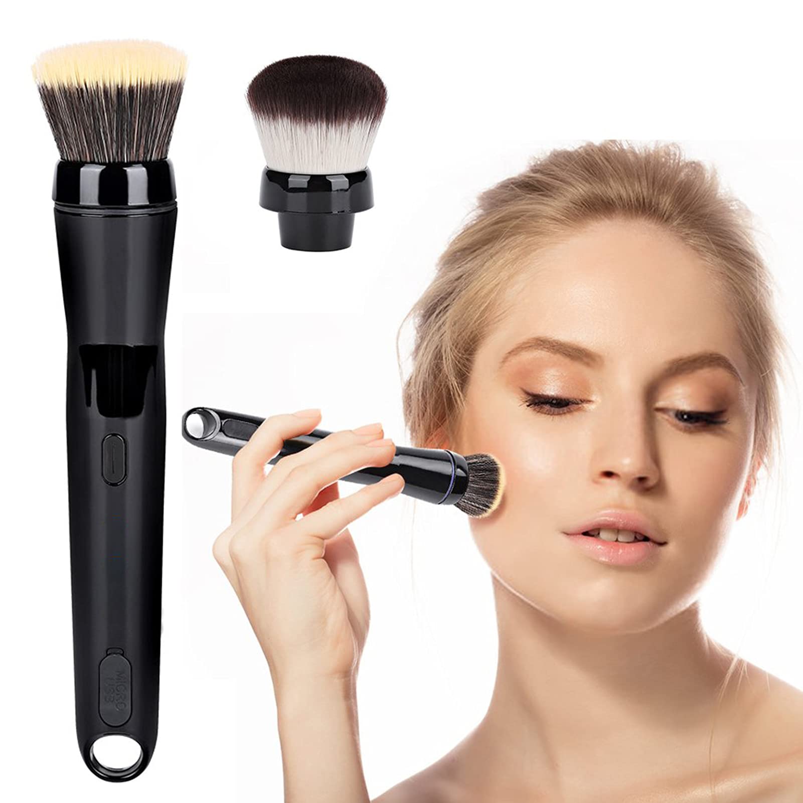 Dioche Electric Makeup Brush, Automatic Rotation, 2-in-1 Foundation & Blush Brush Heads, USB Rechargeable, Black