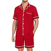 SWOMOG Mens Pajama Set Short Sleeve 2 PCS Sleepwear Button Down Soft Loungewear Modal Set Pj Set with Pockets S-3XL