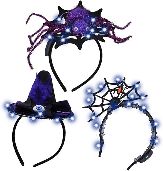 Amazon Co Jp Joyin Ledハロウィンヘッドバンド 3個パック ハロウィンパーティー用品 蜘蛛と蜘蛛の巣と魔女の帽子付き 服 ファッション小物