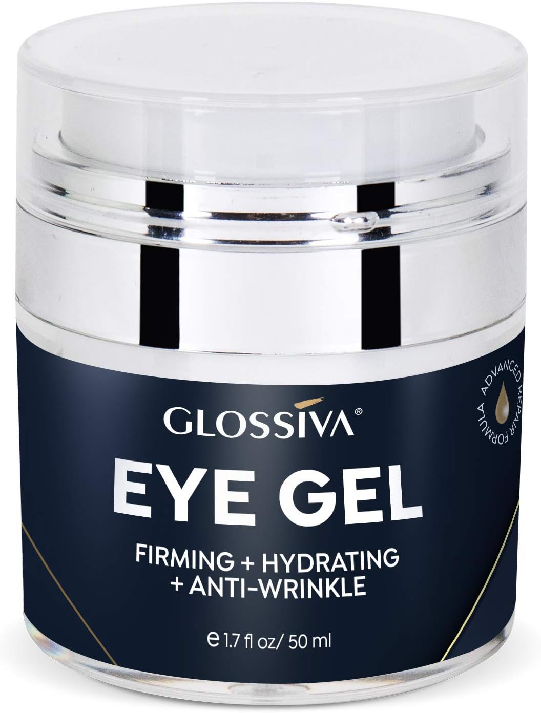 Glossiva Eye Gel, Hyaluronic acid for Wrinkles, Fine Lines, Dark Circles, Puffiness, Under Eye Bags - Hydrating, Firming, Rejuvenates Skin - Advanced Repair Formula 1.7 Fl Oz