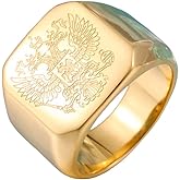 SINLEO Men's Stainless Steel Vintage Knight Russian Double Eagle Signet Ring Square High Polished