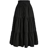 OYOANGLE Women's Plus Size Tiered Midi Skirt Elastic Waist Swing Flowy Ruffle A Line Boho Skirts