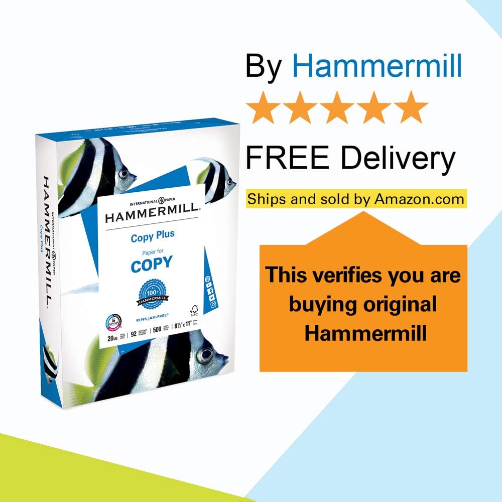 Hammermill Copy Plus 20lb Paper, 8.5 x 11, 1 Ream, 500 Total Sheets, Made in USA, Sustainably Sourced From American Family Tree Farms, 92 Bright, Acid Free, Economical Printer Paper, 105007R : Dummy Cameras : Office Products