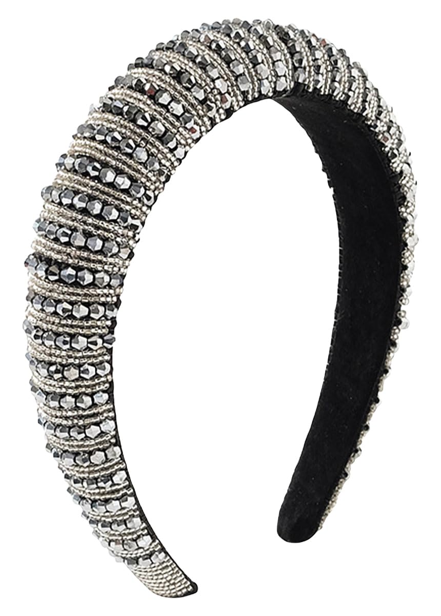 scicent Wedding Hair Accessories Silver Headband Rhinestone Beaded Hairbands No Slip Jeweled Hair Bands for Women Padded Wide Head Band for Ladies Girls, Silver - 16422 — image 1