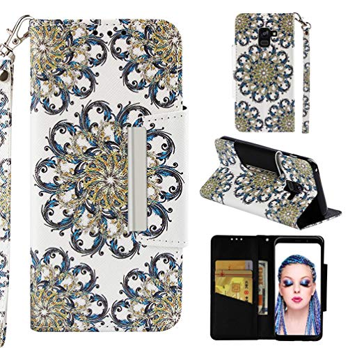 Case for Galaxy A8 2018,Durable 3D Printing PU Leather Kickstand Wallet Cover Shockproof Purse Case with Magnetic Closure Wrist Strap & Card Holder Compatible with Samsung Galaxy A8 2018 -Sun Flower