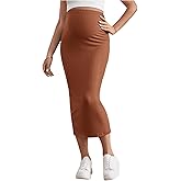 SHENHE Women's Maternity Skirt Adjustable Rib Knit High Waist Split Pencil Long Skirt