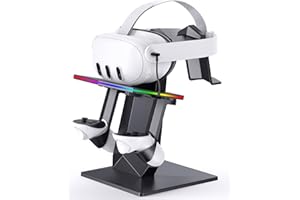 AROCOVR Charging Dock for Meta Quest 3S, Quest 3, Quest 2 or Quest Pro，RGB Charging Vertical Stand，Accessories with Brightness Adjustment and 14 Light Effects Adjustment, Type-C Charging Port