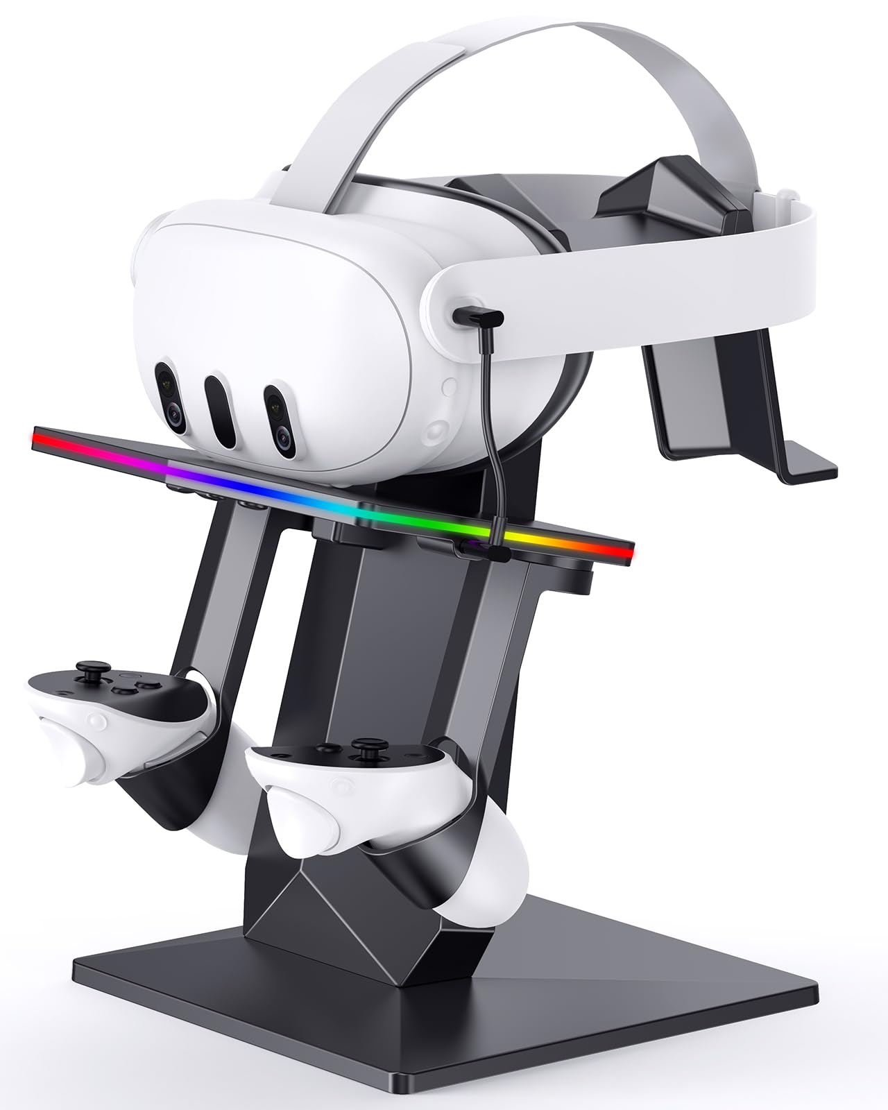 Charging Dock for Meta Quest 3S, Quest 3, 2 or Pro，RGB Charging Vertical Stand，Accessories with Brightness Adjustment and 14 Light Effects Adjustment, Type-C Charging Port