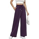 Missufe Women's Elastic High Waist Wide Leg Loose Casual Pants Joggers Workout Lounge Sweatpants with Pockets