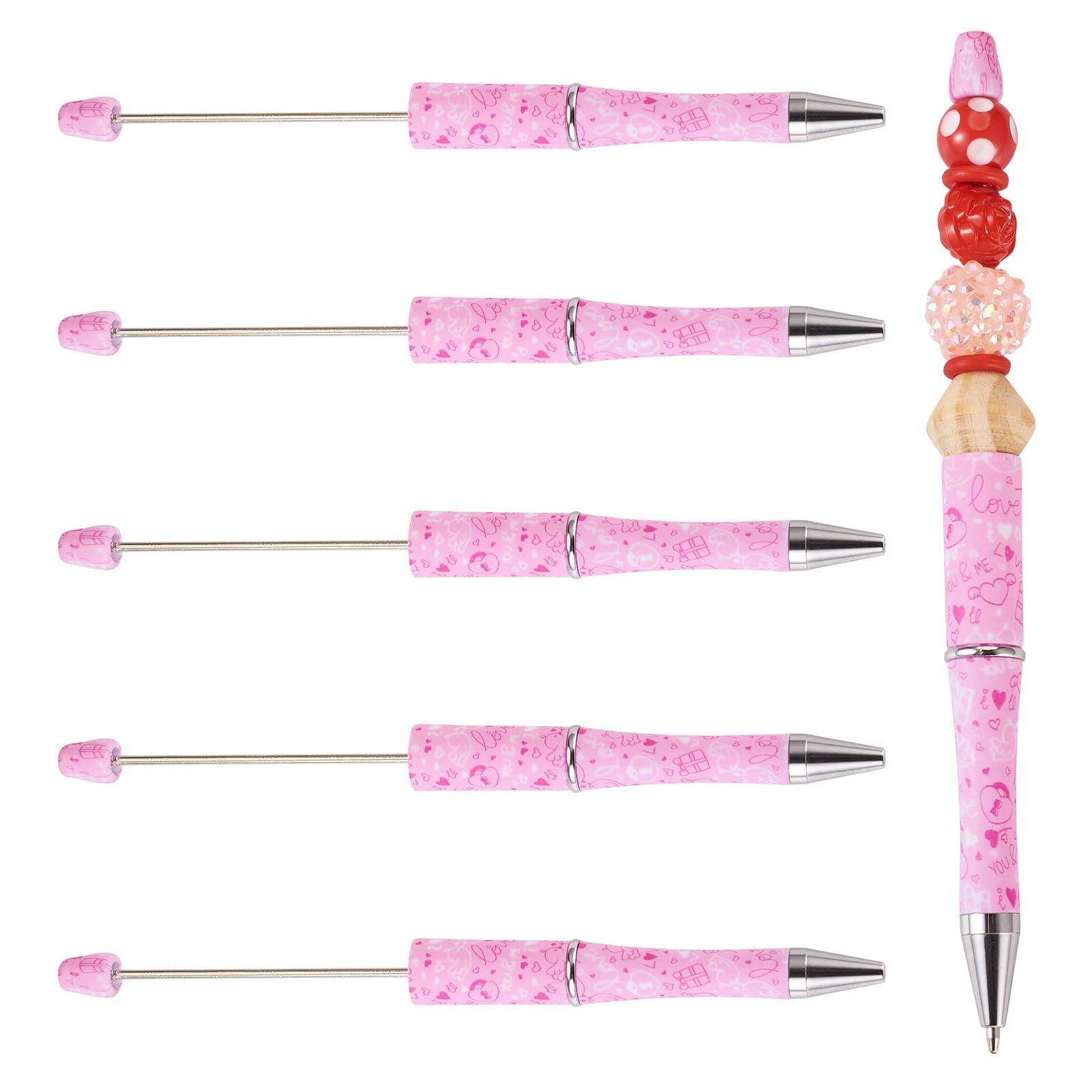 Cheriswelry 5Pcs Plastic Ball-Point Pen Valentine's Day Theme Beadable Pen for DIY Personalized Pen with Jewelry Beads