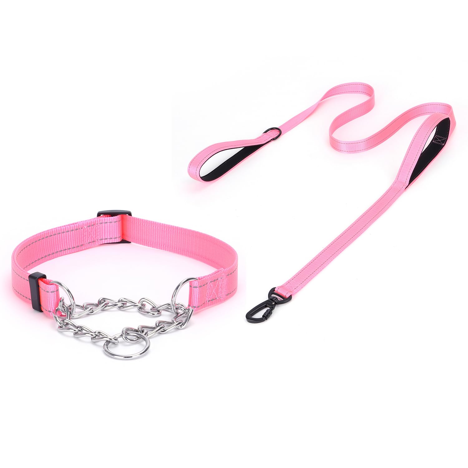 haoyueer Martingale Dog Collar, Stainless Steel Chain, Martingale Collar with Reflective, Adjustable for Medium Large Dogs (Pink Set, M)