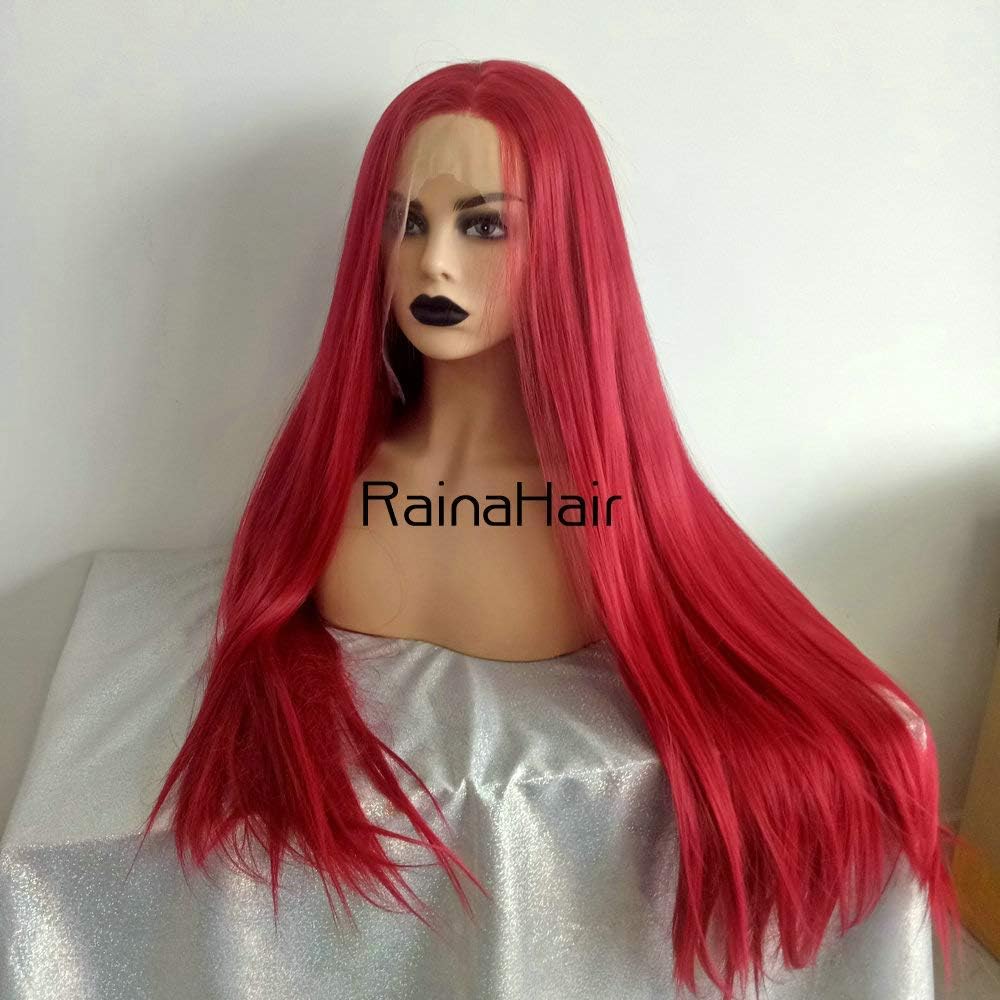 26inches Red Synthetic Lace Front Wigs for Women Long Straight Lace Wigs Heat Resistant Fiber Hair (Red) - Image 3