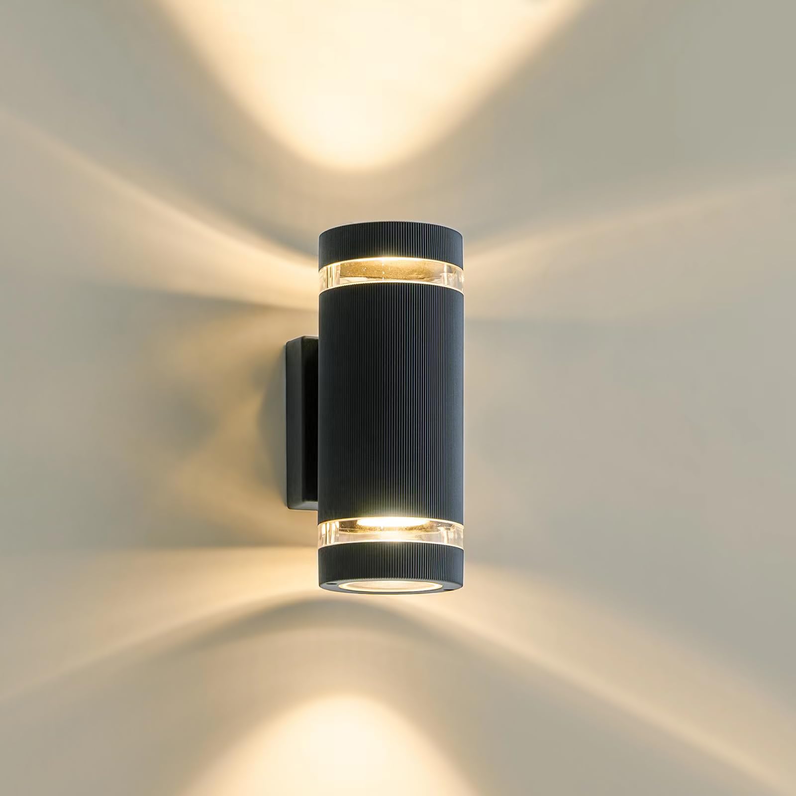 LMP Outdoor Wall Lights Mains Powered, Up Down Outside Lights Grey, IP65 External LED Front Door Lamp Porch Light Electric, Exterior GU10 Round Lighting Sconce Wall Mounted for House