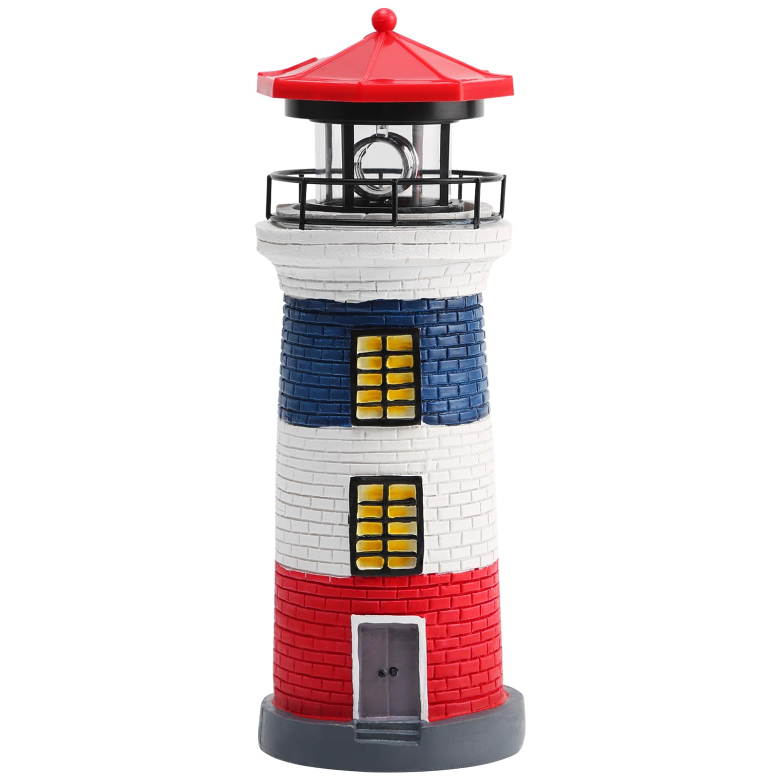 Ruiqas LED Solar Power Lighthouse,IP65 Waterproof LED Statue Rotating Lawn Yard Lighthouse for Garden Fence Yard Outdoor Decor (Red+Blue+White) [Energy Class A]