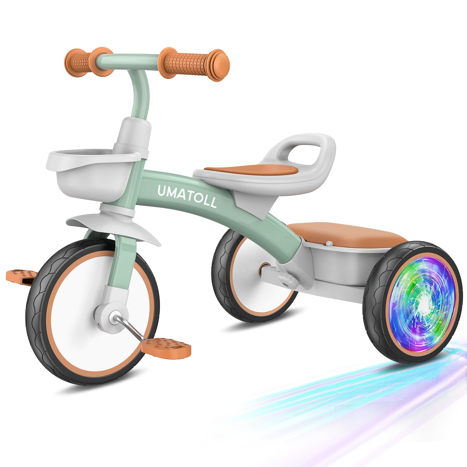 Umatoll Toddler Tricycle for 18 Month to 4 Year Old Boys Girls,Toddler Bike Toys with Adjustable Seat&Light-Up Wheels,Birthday Gift for Age 2-3 (Green)