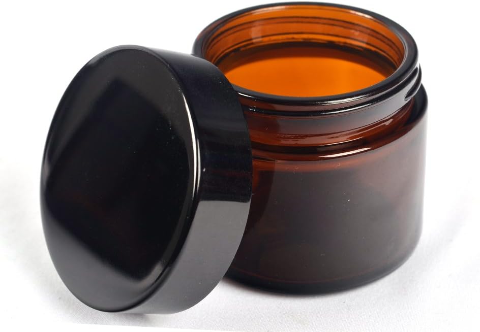 SHiZAK 60 ml 2 oz Amber Round Glass Jars with Black Lids and White Inner Liners Great Perfect for Cosmetics and Face Cream Lotion and Personal Care Products and More (Pack of 6) - Image 3