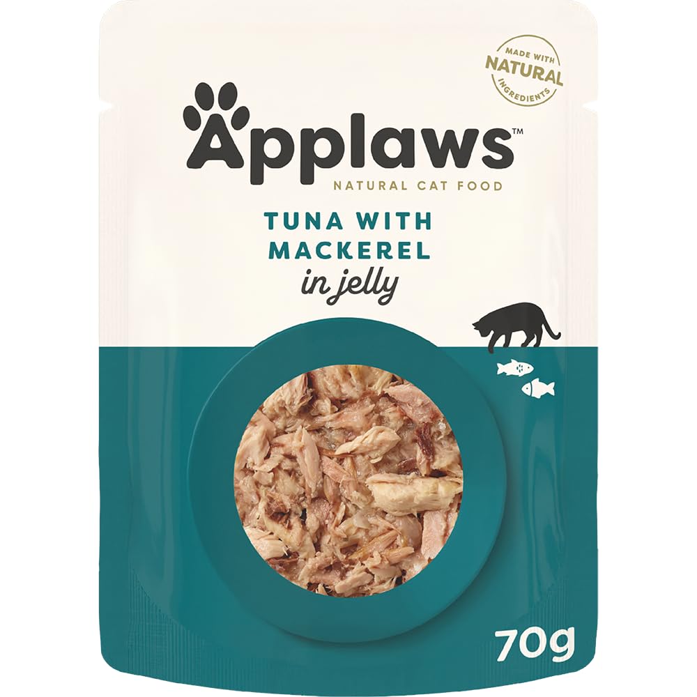 Applaws Natural Adult Wet Cat Food, Tuna Fillet with Mackerel in Jelly 70 g Pouch (Pack of 16)
