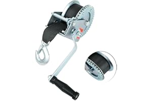 Fekuar Hand Winch with Hook & 20' Strap Hand Crank Use on Manual Trailer Boat Pull Tow (1500lbs)