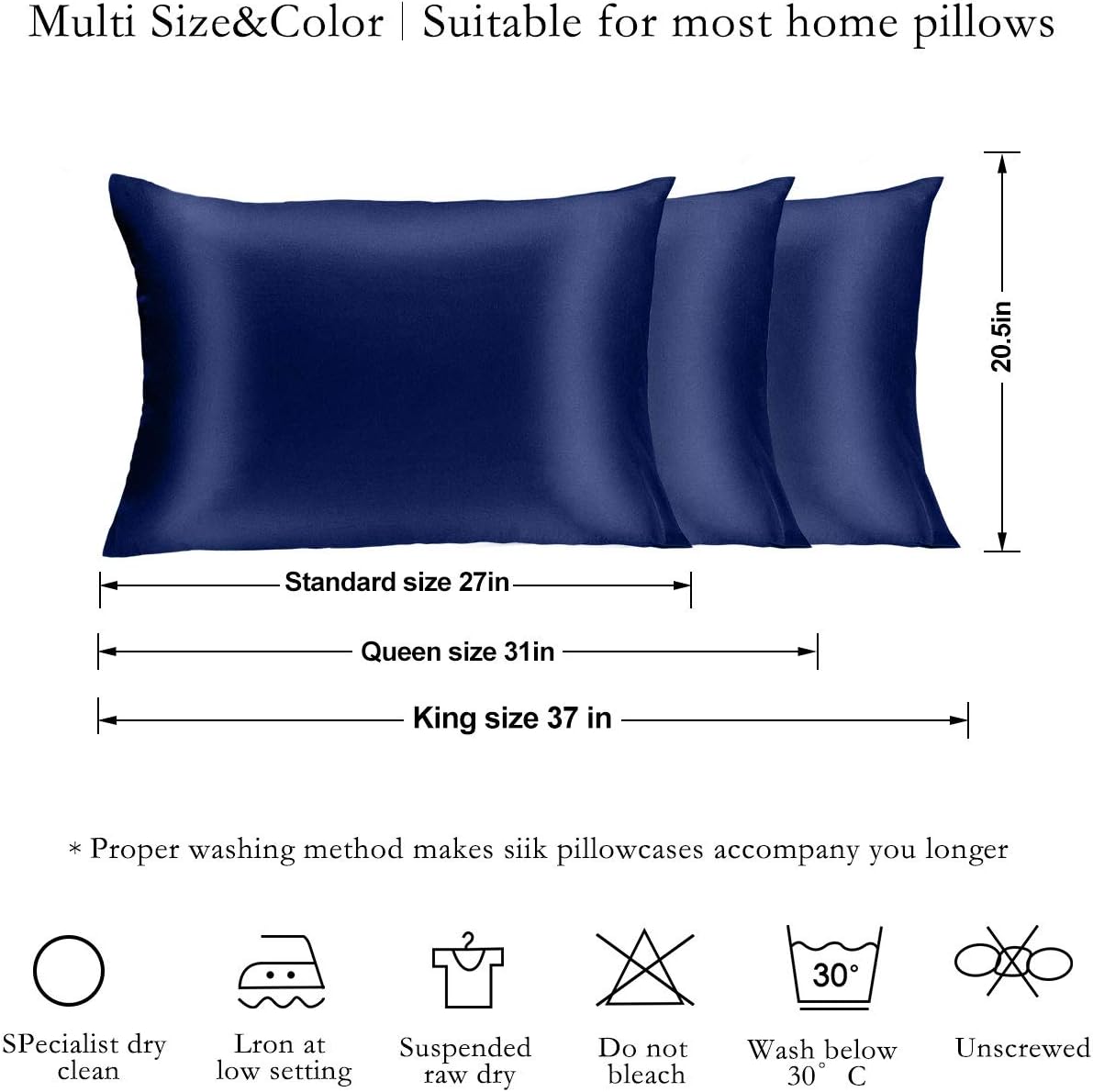 Midohome Silk Pillowcase for Hair and Skin, 100% Mulberry Silk Bed Pillowcase with Hidden Zipper, Both Side Silk Pillow Cover 19 Momme, Soft Breathable Smooth, 2 Pack Queen Size Pillow Case: Home & Kitchen