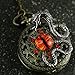 Steampunk Antique Pocket Watch Necklace Victorian Pendant Charm Glass RED Fire Dragon Eye with Snake