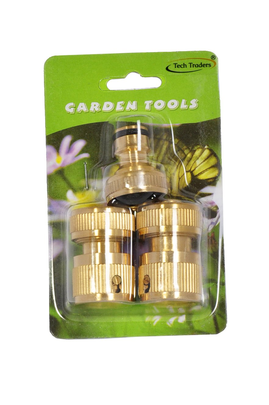 Tech Traders ® Brass Connector Set (3 Pieces),Brass Connector Set Garden Kit Water Hose Lock Quick Connect-Life TIME Warranty