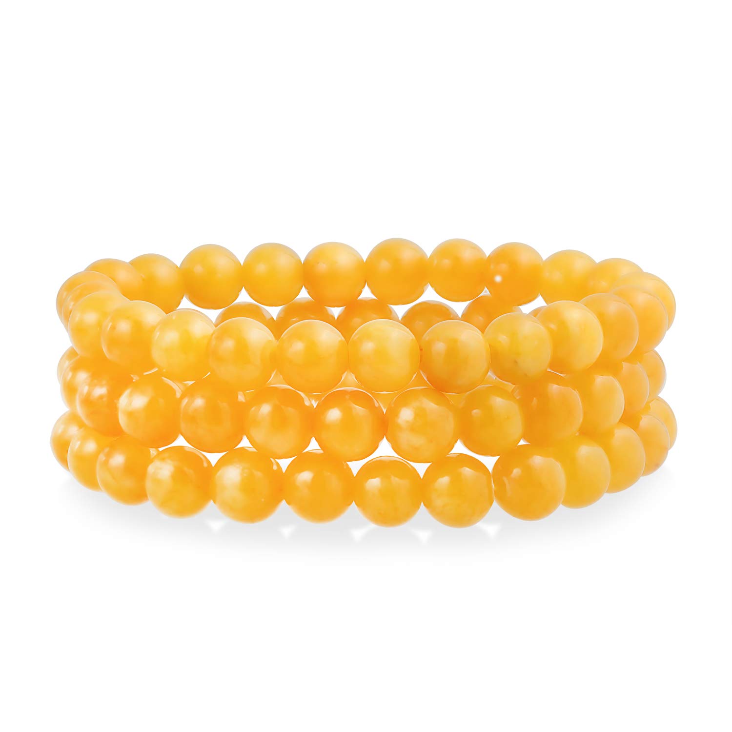 Bling Jewelry Gemstone Set Of 3 Honey Yellow Jade Quartz Round Bead Ball 8MM Stacking Stretch Bracelet For Women Teen Unisex Strand