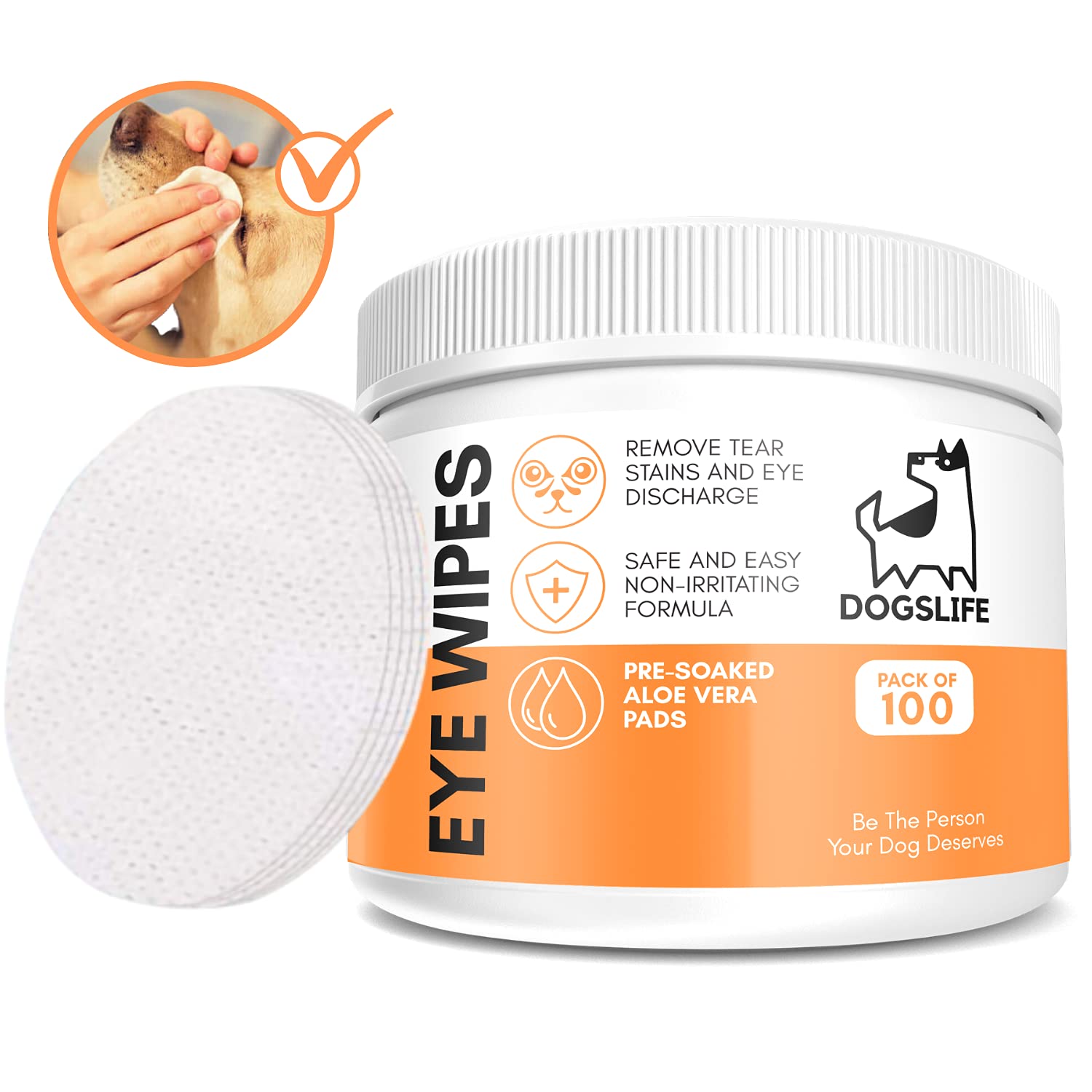 Dog Eye Wipes | Safe & Easy Cleaning Eye Wipes For Dogs | Remove Tear Stains, Dog Eye Crust & Eye Discharge | Pack Of 100 | Soothing Aloe Vera Formula! — image 1