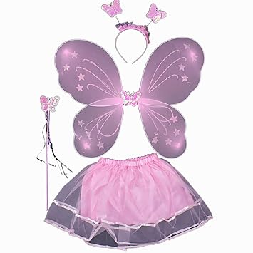 FJROnline Fee Prinzessin Schmetterling Engel Kostüm Set für Baby Mädchen, Tutu Rock, Light Butterfly Fairy Flügel, Zauberstab