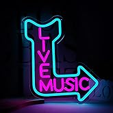 qbanziou Live Music Neon Signs, LED Neon Light for Wall Decor,Light up Sign for Man Cave Decor Beer,Bar,Music Studio,Bedroom,Party,Club