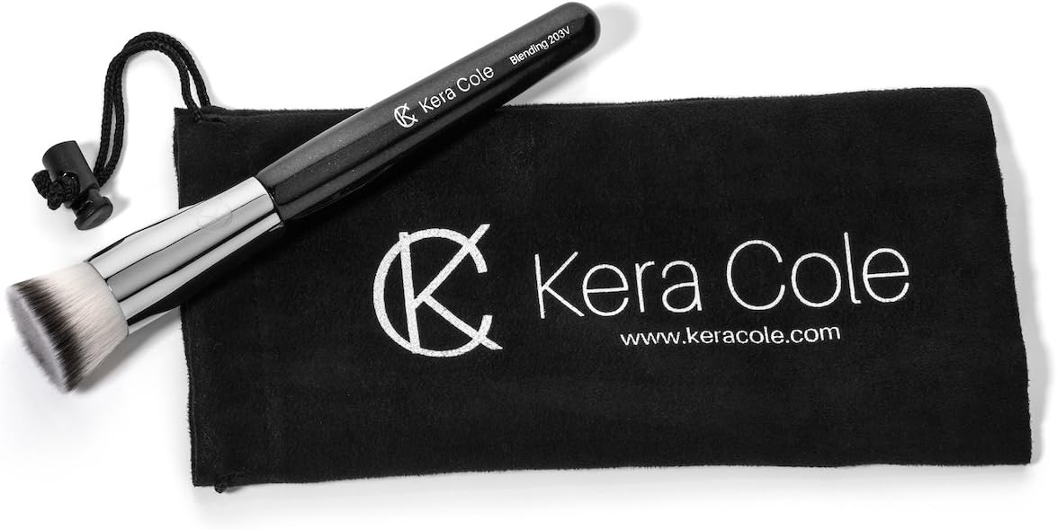 Kera Cole Premium Flat Top Kabuki Foundation Makeup Brush - The Ultimate Experience! Flawless Blending of Liquid, Cream, Powder and Mineral Cosmetics. Perfect for Buffing and Stippling.
