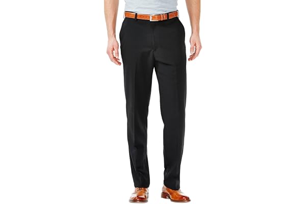 Haggar Mens Cool 18 Stria Hidden Expandable Waistband Plain Front Pant